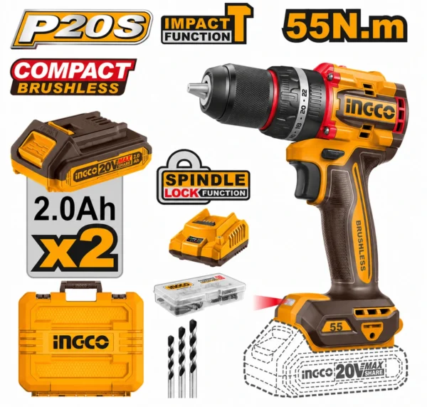 المثقاب الاحترافي INGCO 20V Brushless
