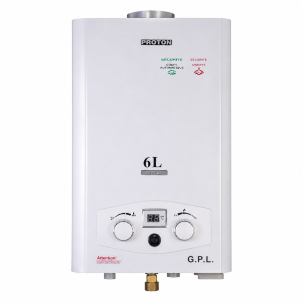 Chauffe-eau à gaz PROTON 6L/min – سخان ماء غازي فوري أوتوماتيكي آمن واقتصادي